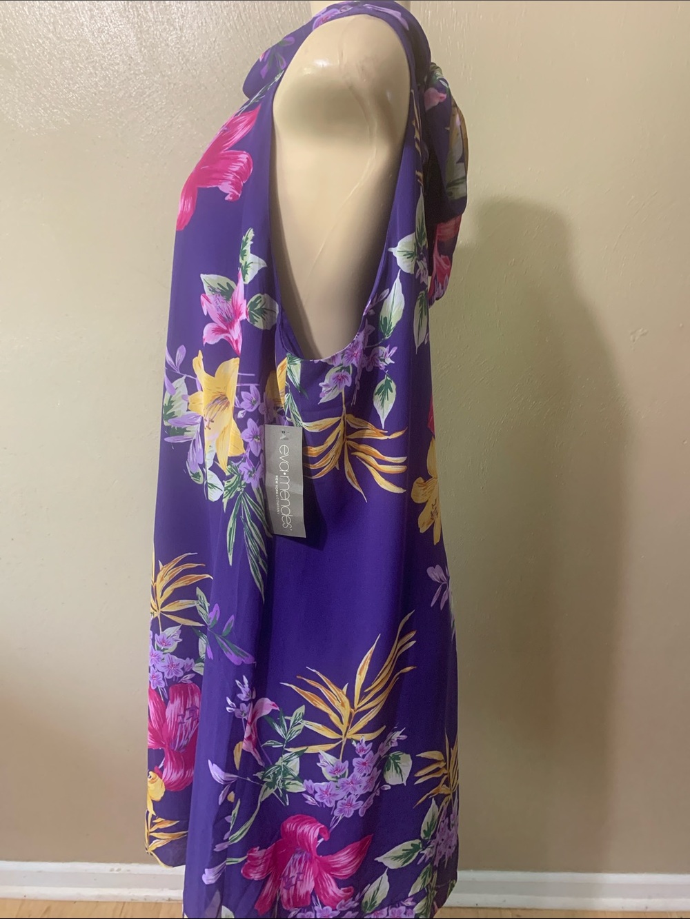 Eva Mendes XL New York & Company Purple Floral Dress Pink Accents NWT - Picture 5 of 6